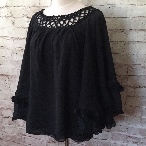 Leifsdottir Silk Batwing Top Lattice Sheer Lined - Picture 3 of 3